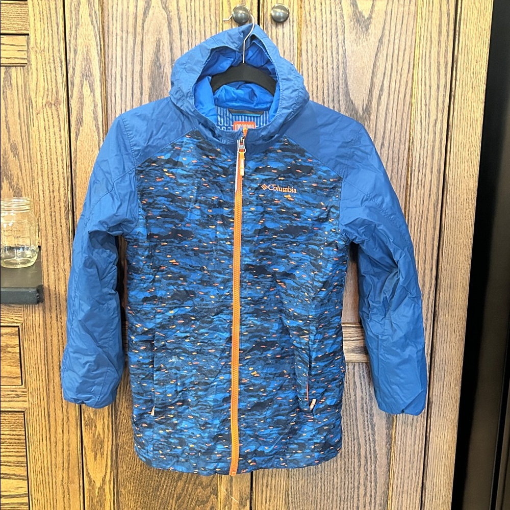 Columbia Nylon Thermal Coil Winter Ski Insulated Coat Hooded Blue Orange Medium